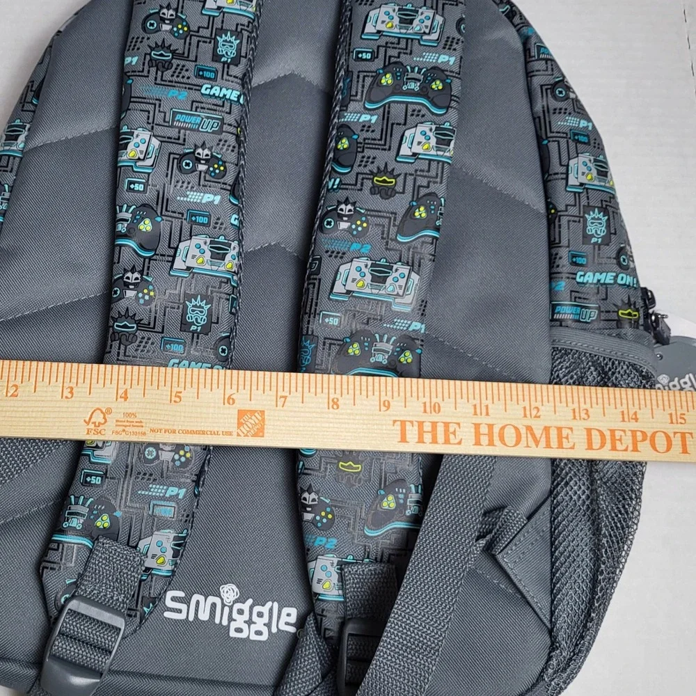 Smiggle Game On Epic Backpack Kids Gray‎ Blue Controller Gamer School Bag NEW